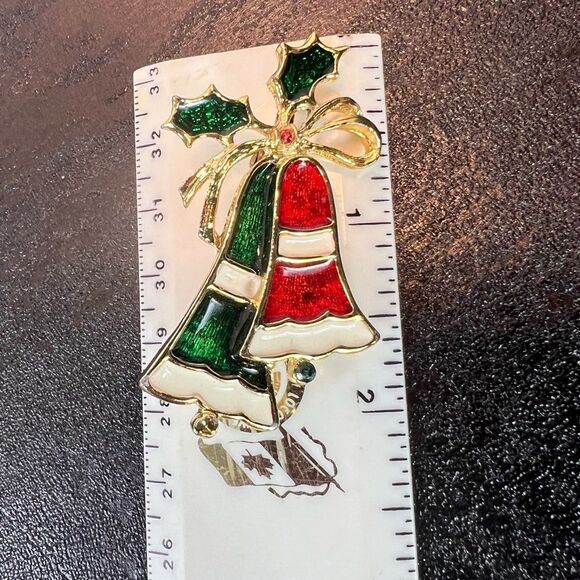 Vintage Beatrix Christmas Bells Enamel Signed Brooch Pin - Picture 6 of 6